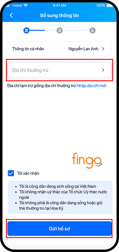 Bổ sung thêm thông tin cá nhân và chọn Gửi hồ sơ