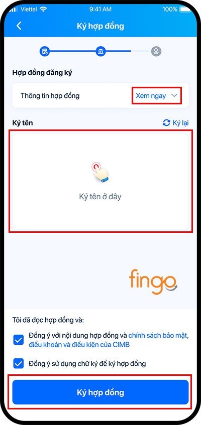 Đọc kỹ hợp đồng, ký tên và bấm Ký hợp đồng