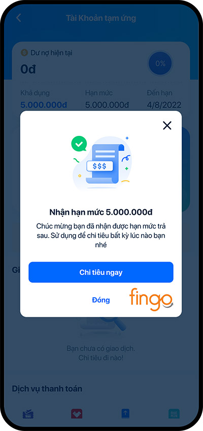 Mở Ví trả sau Zalo Pay thành công