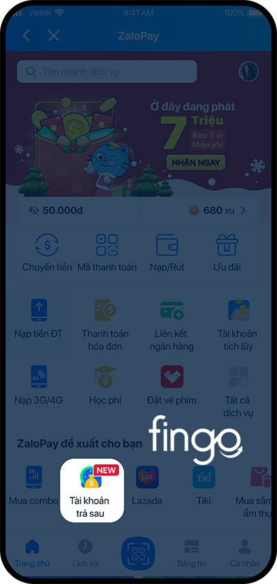 Chọn tính năng mới Tài khoản trả sau