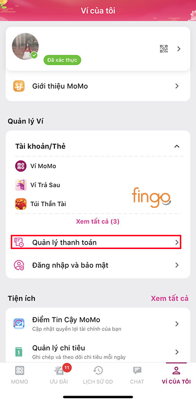Chọn Quản lý thanh toán