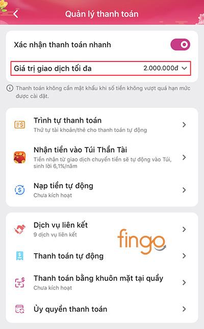 Chọn hạn mức giao dịch khi thanh toán bằng MoMo
