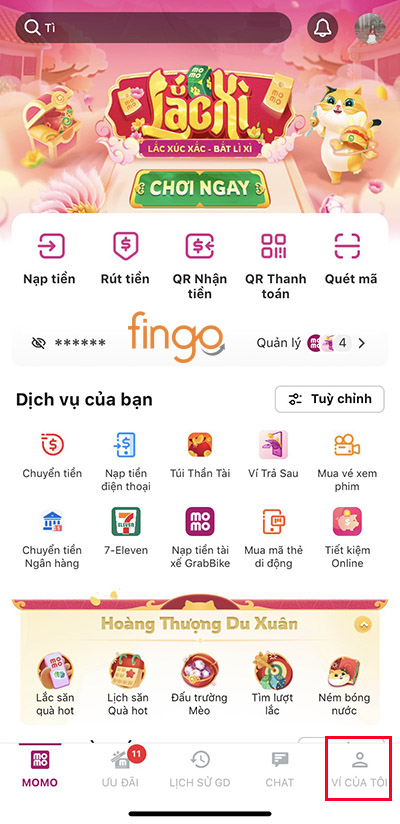 Chọn mục Ví của tôi ở góc phải dưới màn hình