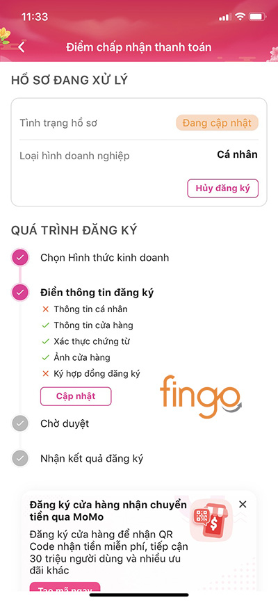 Hồ sơ sau khi cập nhật đầy đủ thông tin đăng ký