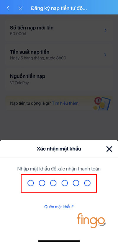 Nhập mật khẩu ZaloPay
