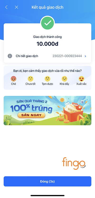 Nạp tiền vào Tài khoản Tích Lũy thành công
