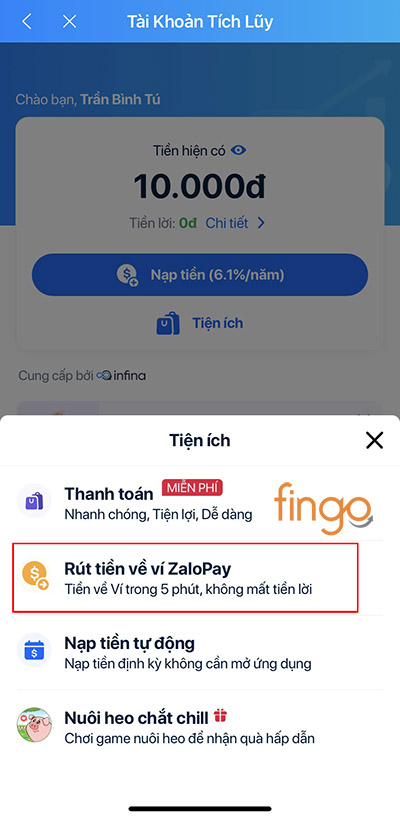 Chọn Rút tiền
