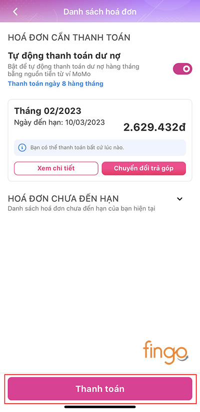 Chọn Thanh toán