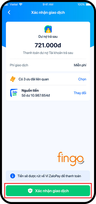 Bấm Xác nhận giao dịch