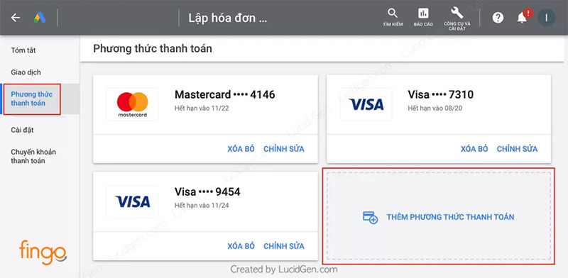 Vào mục Phương thức thanh toán và chọn Thêm phương thức thanh toán