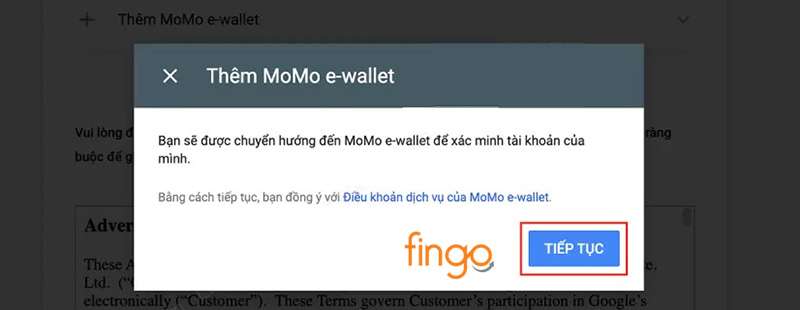 Xác nhận chuyển hướng đến Ví MoMo