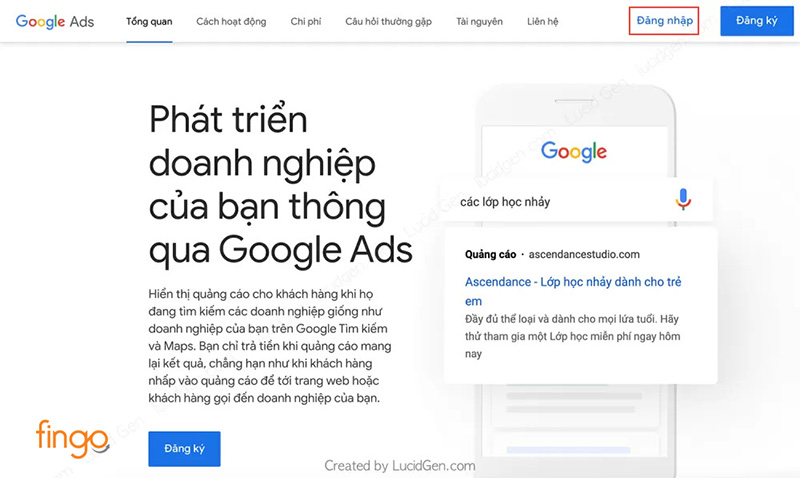 Đăng nhập vào tài khoản Google Adwords