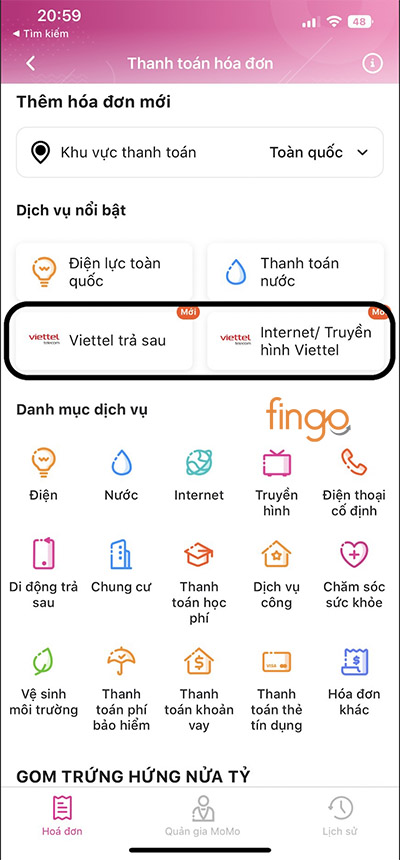 Chọn dịch vụ Internet/Truyền hình Viettel