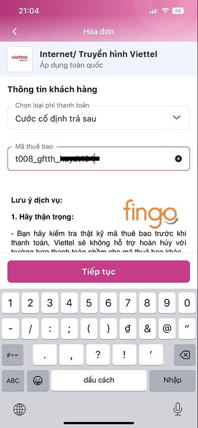 Khách hàng hãy nhập Mã thuê bao