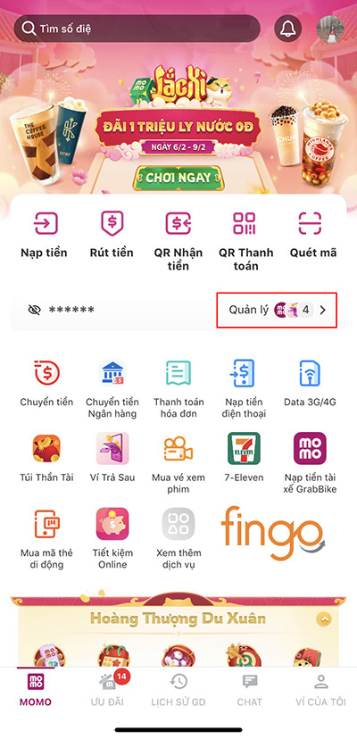 Vào tính năng quản lý tài khoản thanh toán