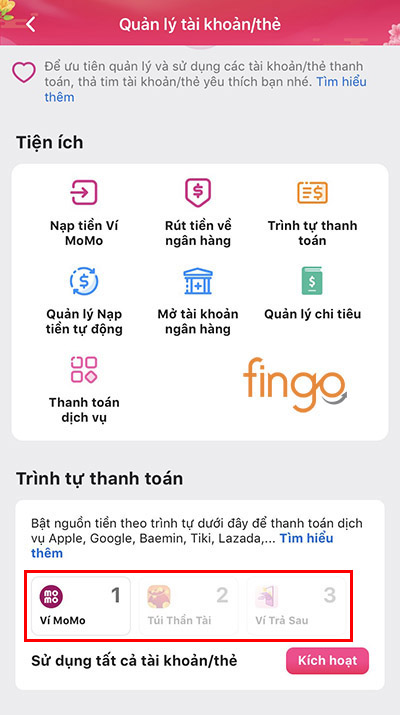 Nguồn tiền thanh toán chính là Ví MoMo
