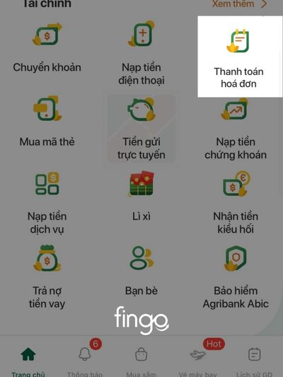 Nhấn vào mục hóa đơn