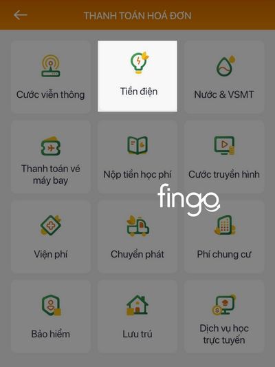Chọn dịch vụ trả tiền điện 