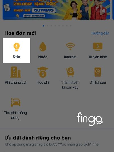 Chọn dịch vụ điện để thanh toán 