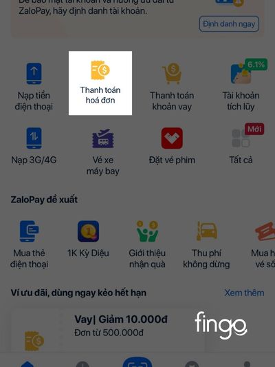 Đăng nhập vào app và chọn thanh toán hóa đơn
