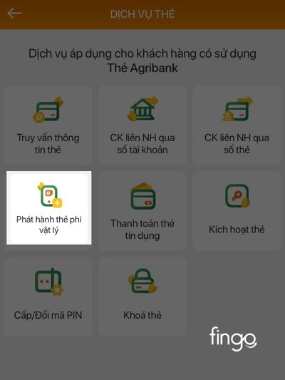 Chọn dịch vụ "phát hành thẻ phi vật lý"
