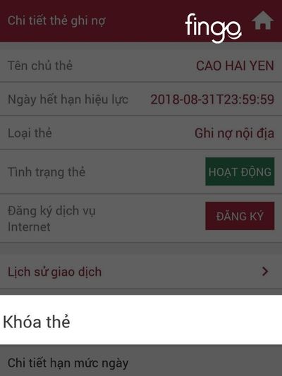 Nhấn chọn khóa thẻ, nhập mã OTP để xác nhận khóa thẻ