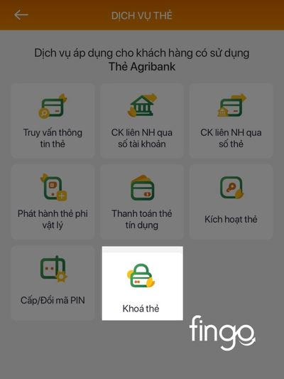 Chọn mục dịch vụ khóa thẻ để tiến hành khóa thẻ