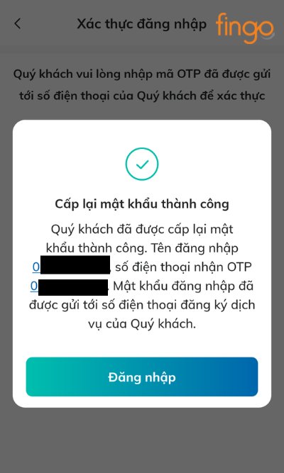 Mật khẩu mới được gửi qua số điện thoại đã đăng ký.