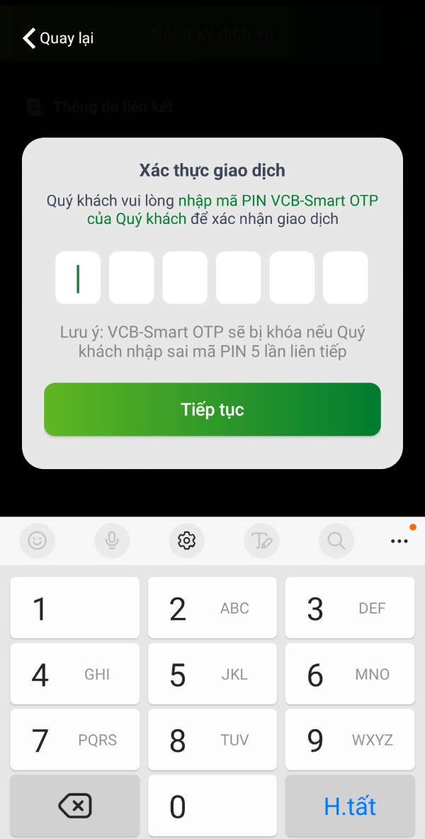 Nhập mã xác thực