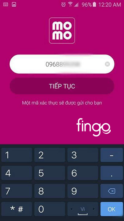 Nhập số điện thoại đăng ký Ví MoMo