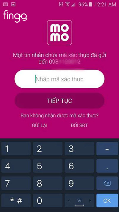 Nhập mã xác thực OTP