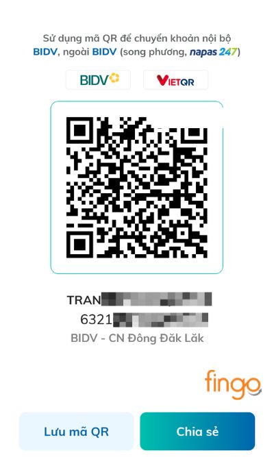 Màn hình lúc này hiển thị mã QR, khách hàng có thể lưu hình ảnh hoặc chia sẻ cho người khác.