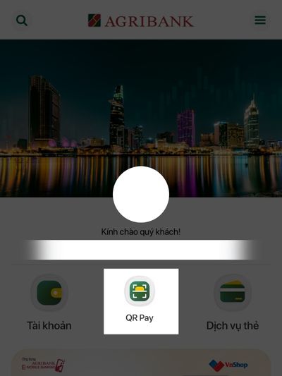Chọn Qr pay sau khi đăng nhập thành công vào app Mobile Banking