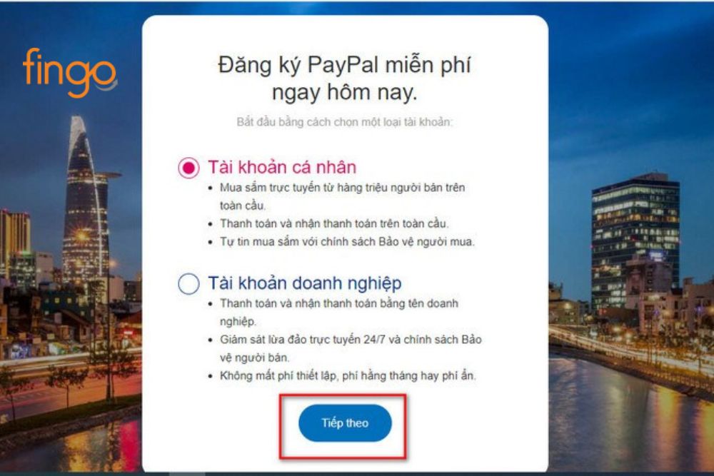 Chọn đăng ký Paypal cho tài khoản cá nhân