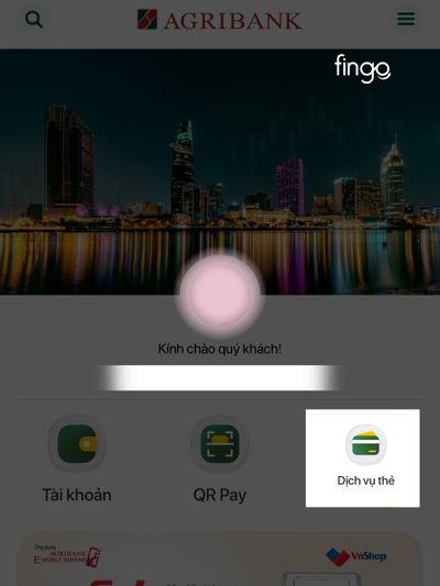 Đăng nhập và nhấn chọn dịch vụ thẻ