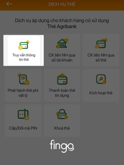 Chọn dịch vụ truy vấn thông tin thẻ