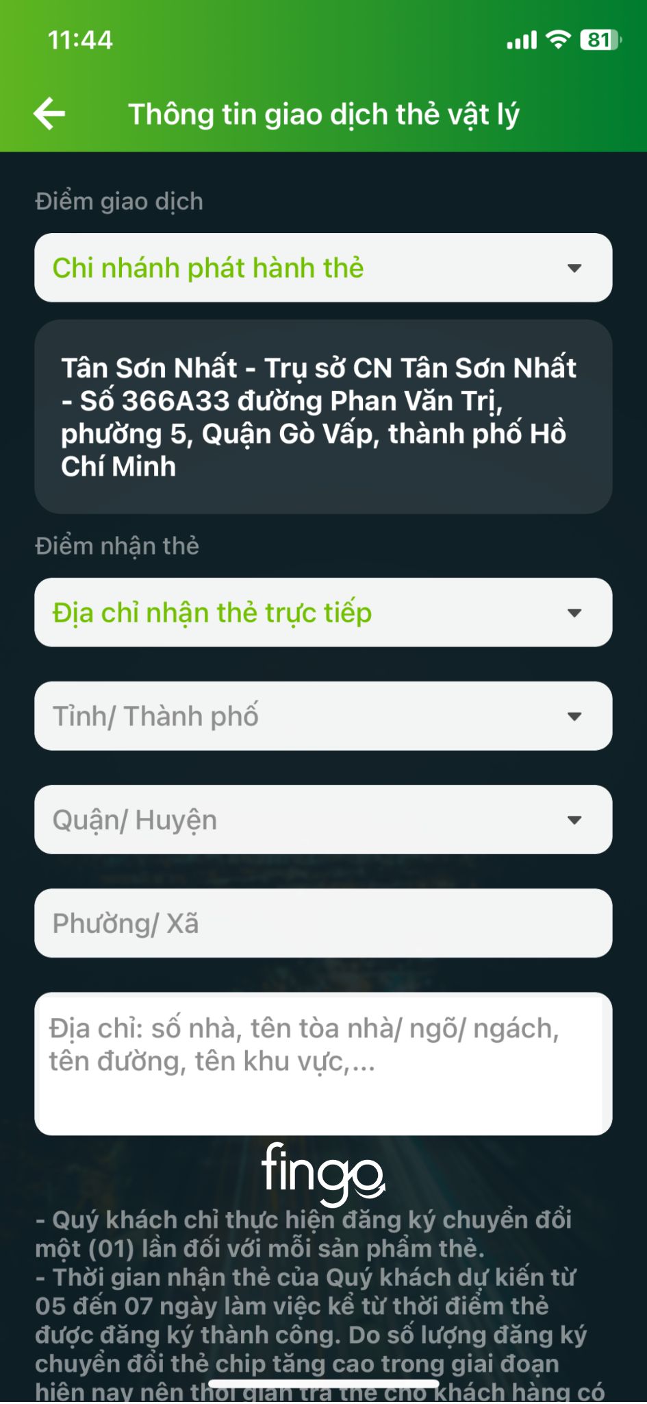 Đổi thẻ chip Vietcombank bước 5