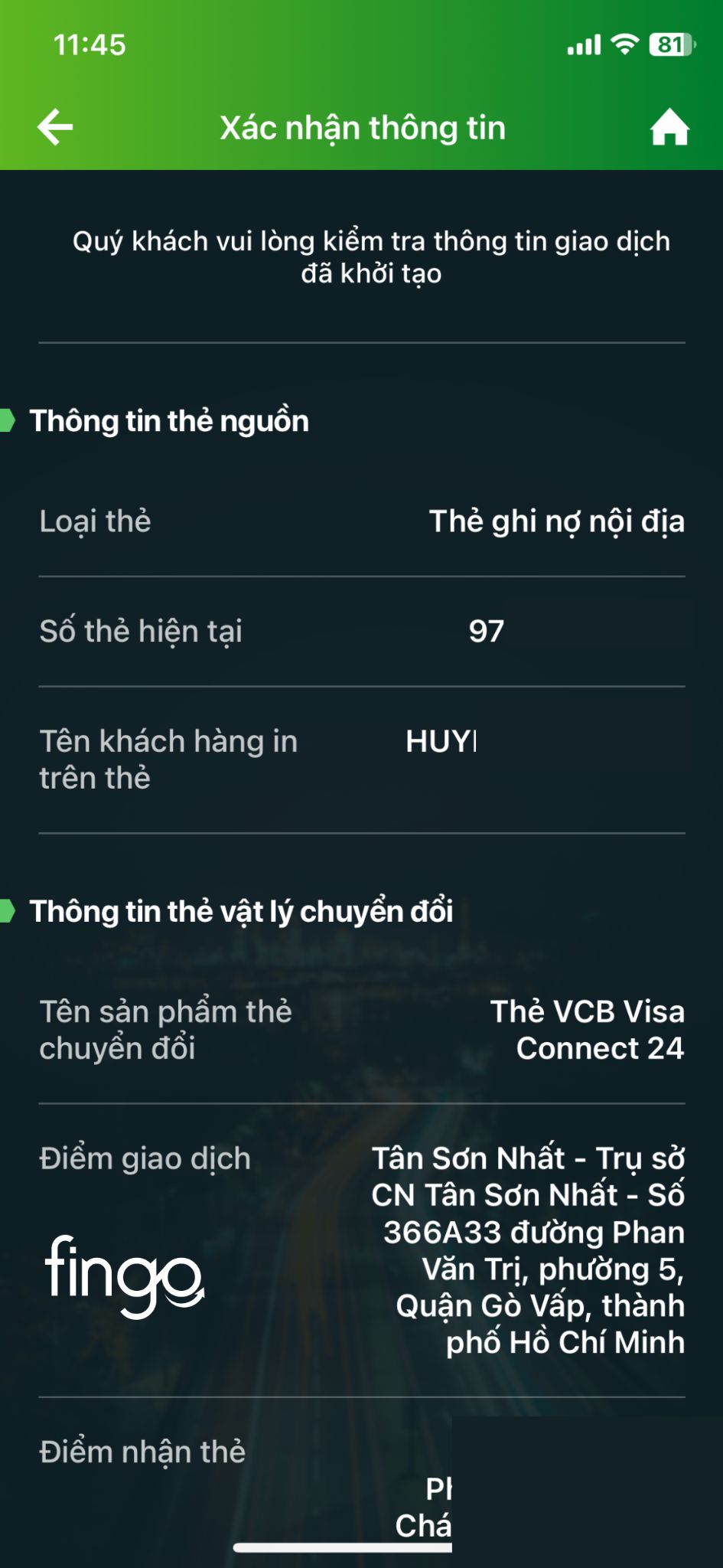 Đổi thẻ chip Vietcombank bước 7