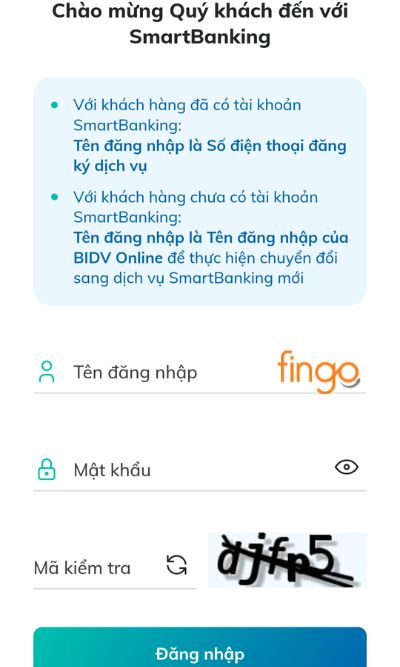 Truy cập website của BIDV. Đăng nhập tài khoản.