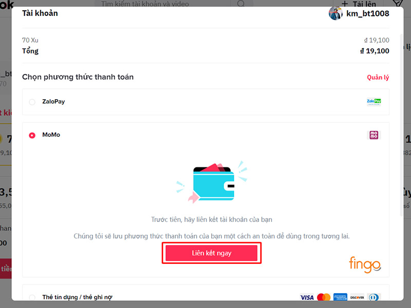 Liên kết Ví điện tử MoMo với tài khoản TikTok