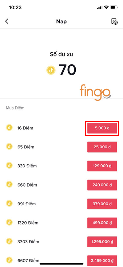 Chọn số xu bạn muốn nạp