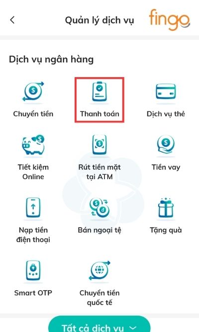 Đăng nhập tài khoản vào ứng dụng BIDV SmartBanking trên điện thoại. Chọn "Thanh toán".