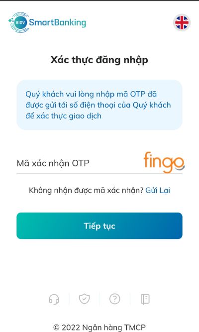 ác thực mã OTP được gửi về điện thoại.
