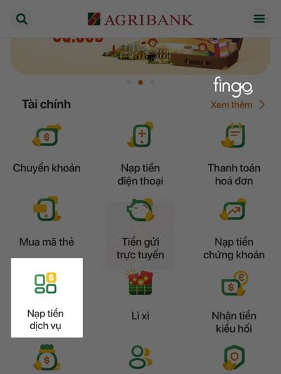 Đăng nhập và chọn nạp tiền dịch vụ