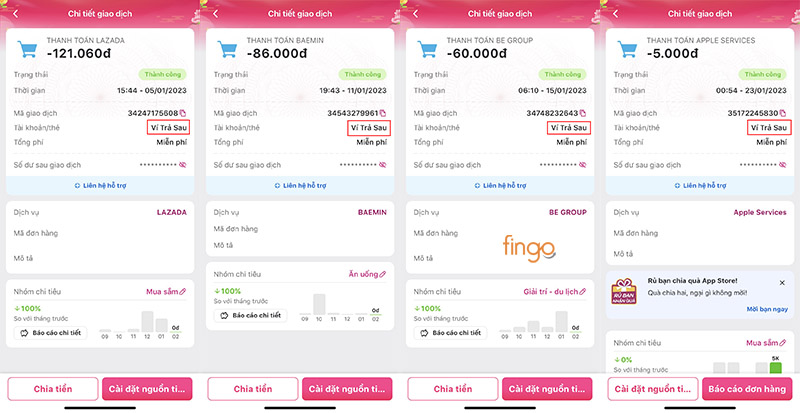 Thanh toán hóa đơn mua sắm, ăn uống bằng Ví Trả Sau MoMo
