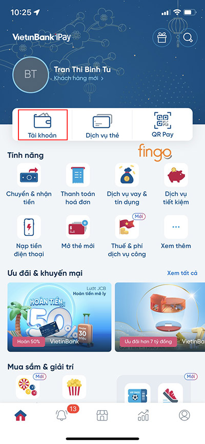 Chọn Tài khoản