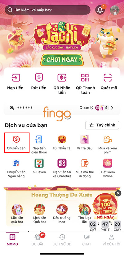 Thực hiện chuyển tiền