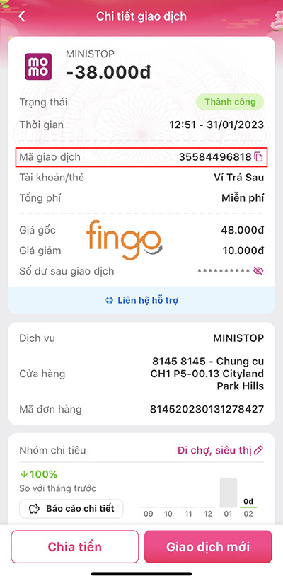 Bạn có thể xem mã giao dịch thể hiện trên lịch sử giao dịch