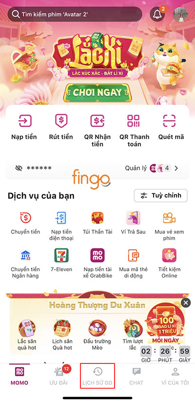 Vào mục Lịch sử giao dịch