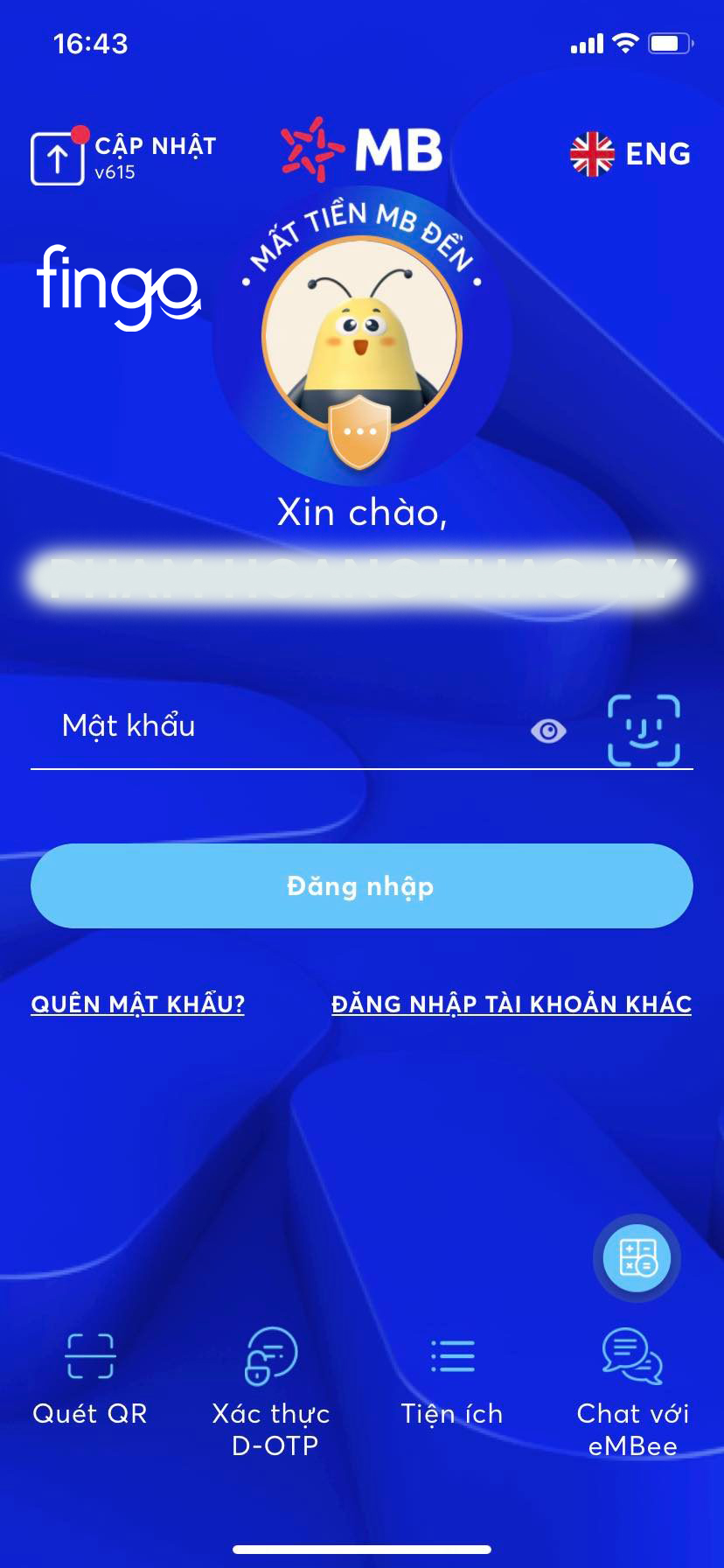 Đăng nhập vào app MB Bank